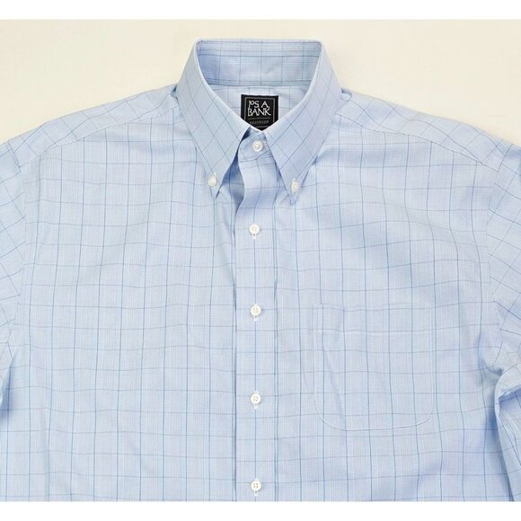 Jos. A. Bank Traditional Fit Sz 16-35 Mens Blue Check Traveler Button Down Shirt - Picture 8 of 8